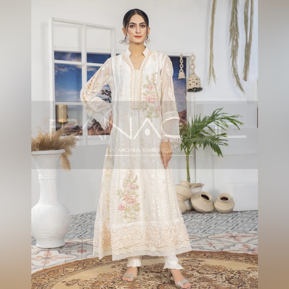 NEW WHITE PINK Anus Abrar panache kurta shalwar tulip pants Pakistani Indian